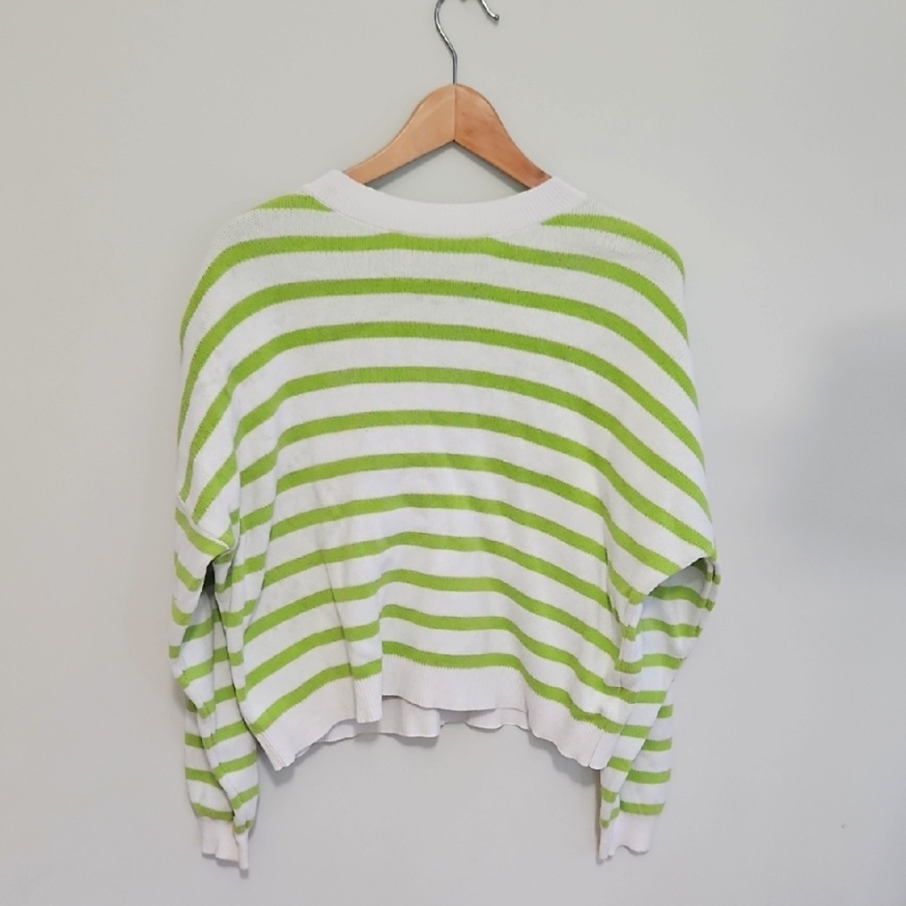 Vigoss White and Lime Green Cotton Sweater